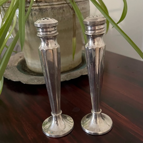 Vintage Silver Plated Art Decor Style Salt & Pepper Shaker Set 6” - Picture 1 of 10